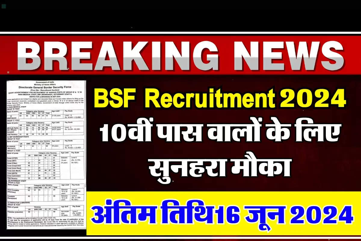 BSF Recruitment 2024: 10वीं पास वालों के लिए सुनहरा मौका, बीएसएफ ने निकाली बंपर भर्ती  